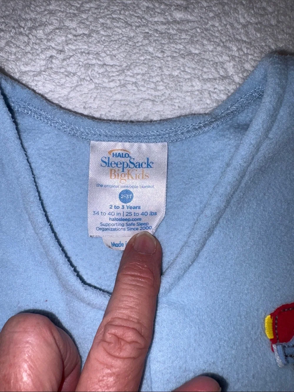 HALO Light Blue Sleeveless fleece  Sleep Sack with Red Truck 2t/3t